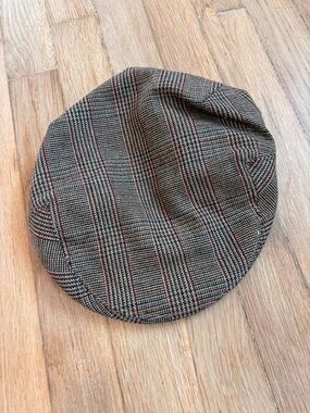 Vintage Brown Plaid Newsboy Flat Cap Womens